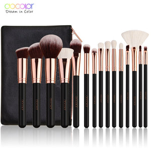 Docolor Rose Gold Makeup Brushes Set 15pcs Professional Natural Hair Brushes Foundation Powder Contour Eyeshadow Make Up Brushes