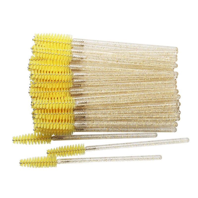 50 pcs Cosmetic Eyelash Brush  Crystal Mascara Wands Applicator Diamond Eyelashes brushes Disposable Make Up brushes Tools