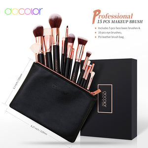 Docolor Rose Gold Makeup Brushes Set 15pcs Professional Natural Hair Brushes Foundation Powder Contour Eyeshadow Make Up Brushes