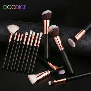 Docolor Rose Gold Makeup Brushes Set 15pcs Professional Natural Hair Brushes Foundation Powder Contour Eyeshadow Make Up Brushes