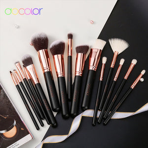 Docolor Rose Gold Makeup Brushes Set 15pcs Professional Natural Hair Brushes Foundation Powder Contour Eyeshadow Make Up Brushes