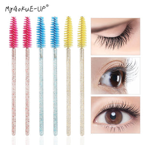 50 pcs Cosmetic Eyelash Brush  Crystal Mascara Wands Applicator Diamond Eyelashes brushes Disposable Make Up brushes Tools