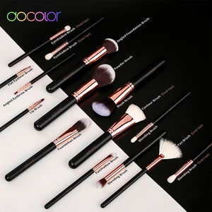 Docolor Rose Gold Makeup Brushes Set 15pcs Professional Natural Hair Brushes Foundation Powder Contour Eyeshadow Make Up Brushes