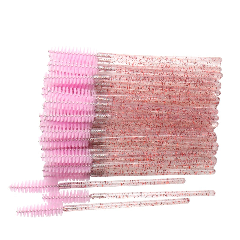 50 pcs Cosmetic Eyelash Brush  Crystal Mascara Wands Applicator Diamond Eyelashes brushes Disposable Make Up brushes Tools