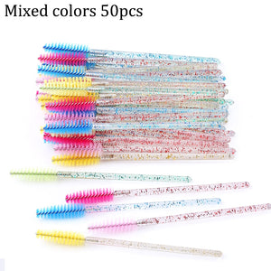 50Pcs Makeup brushes Disposable Crystal Eyebrow brush Diamond Handle Mascara Wand Applicator Eye Lashes Eyelash Extension Tool