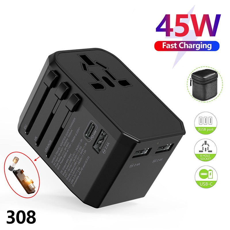 4USB Universal Travel adapter Type C universal power adapter for travel Plugs Converter for EU US UK AU travel charger