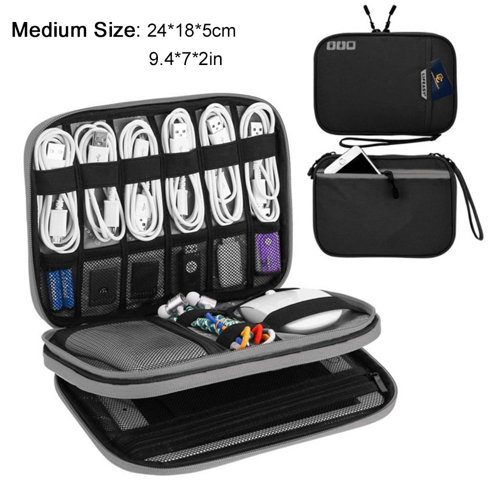 Portable Electronic Accessories Travel case,Cable Organizer Bag Gadget Carry Bag for iPad,Cables,Power,USB Flash Drive, Charger