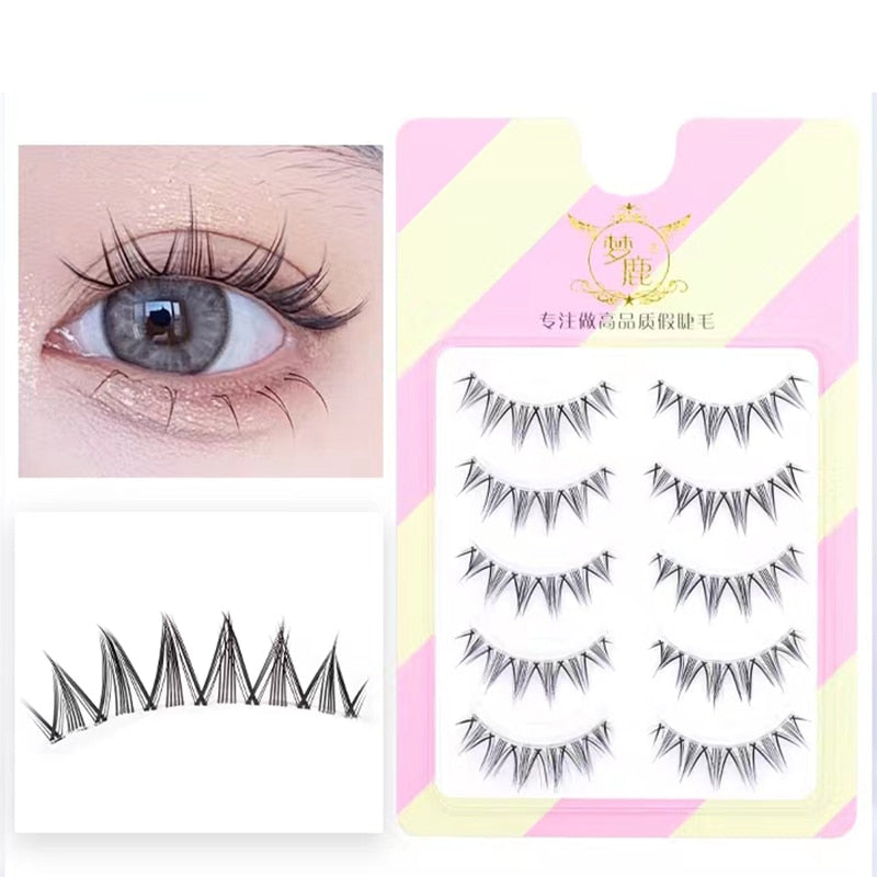 Dream Deer 5 Pairs False Eyelashes A Type Eyelashes Upgraded Lash V-shaped 0.14mm Transparent Stem Soft Natural Eye Lashes Mink
