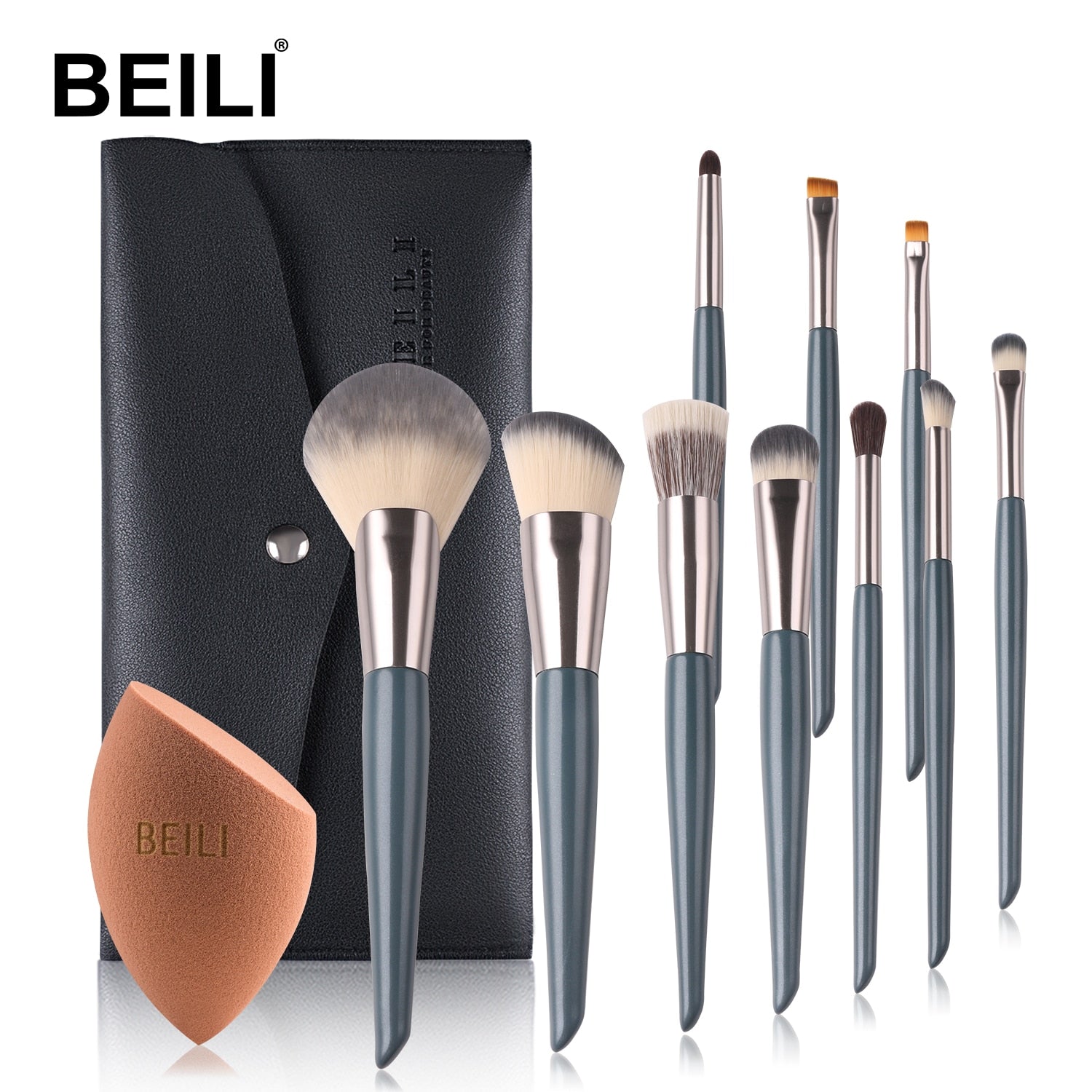 BEILI 10/11 pcs Pink Makeup Brushes Set Vegan Eyebrow Eyelash Powder Synthetic Hair Foundation Brush Make Up Tools For Women