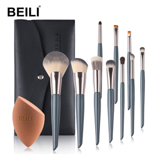 BEILI 10/11 pcs Pink Makeup Brushes Set Vegan Eyebrow Eyelash Powder Synthetic Hair Foundation Brush Make Up Tools For Women