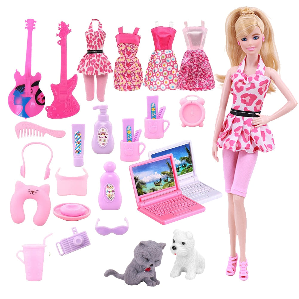 Pink 43 Pieces Barbies Doll Clothes Shoes Accessories Travel Suitcase Toys Fit 18Inch Barbies Doll,1/6 BJD&Blythe Toys For Girls
