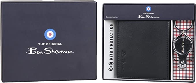 Ben Sherman Men's Manchester Slim Bifold Full-Grain Leather RFID Minimalist Gift Box Wallet