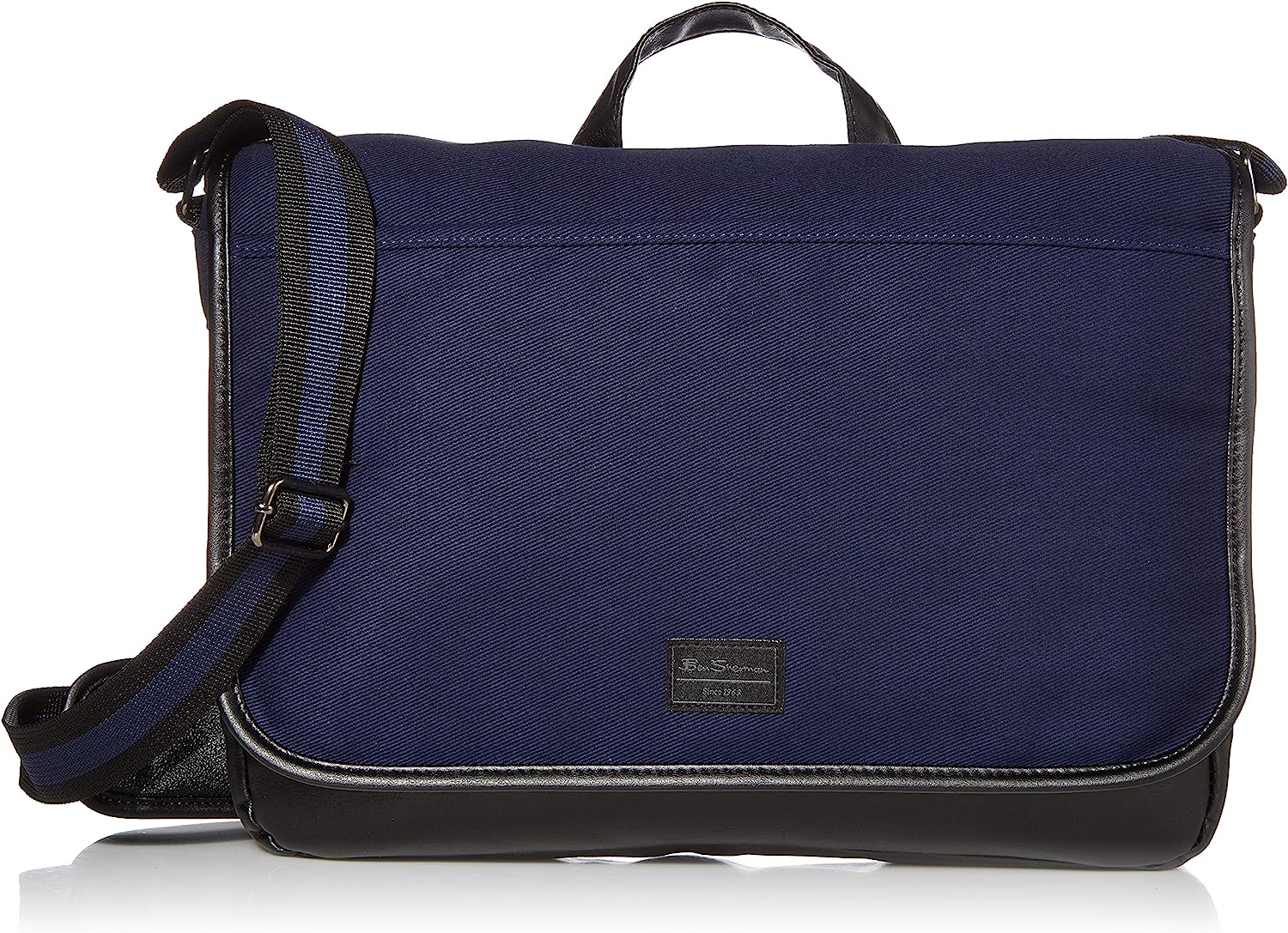 Ben Sherman Cotton Canvas Flapover 15" Laptop & Tablet Slim Multi-Pocket Casual Messenger Bag, Navy, One Size
