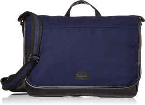 Ben Sherman Cotton Canvas Flapover 15" Laptop & Tablet Slim Multi-Pocket Casual Messenger Bag, Navy, One Size