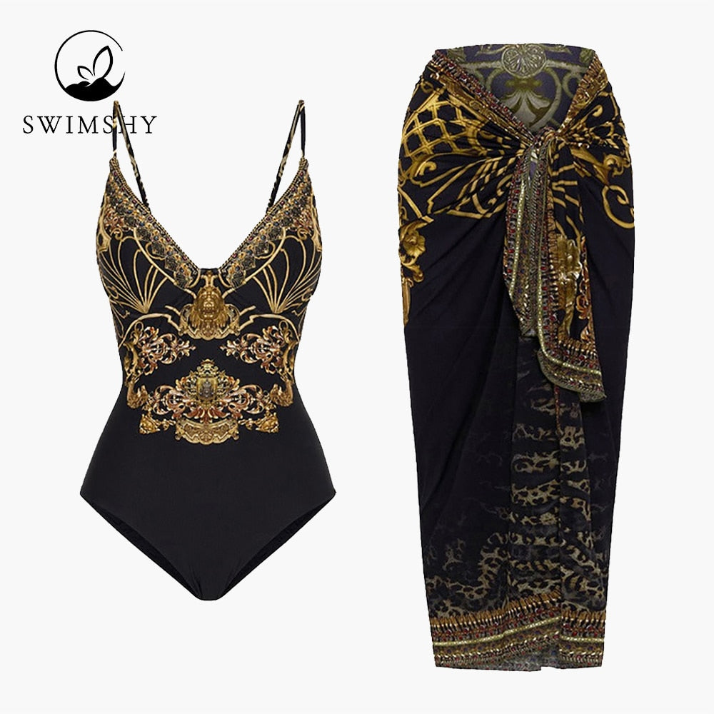 2023 Fashion Print Swimsuits Sexy Chic One-piece Swimwear Summer Beach Wear Ruffle V-neck Bikinis Women's Bathing Suit Backless