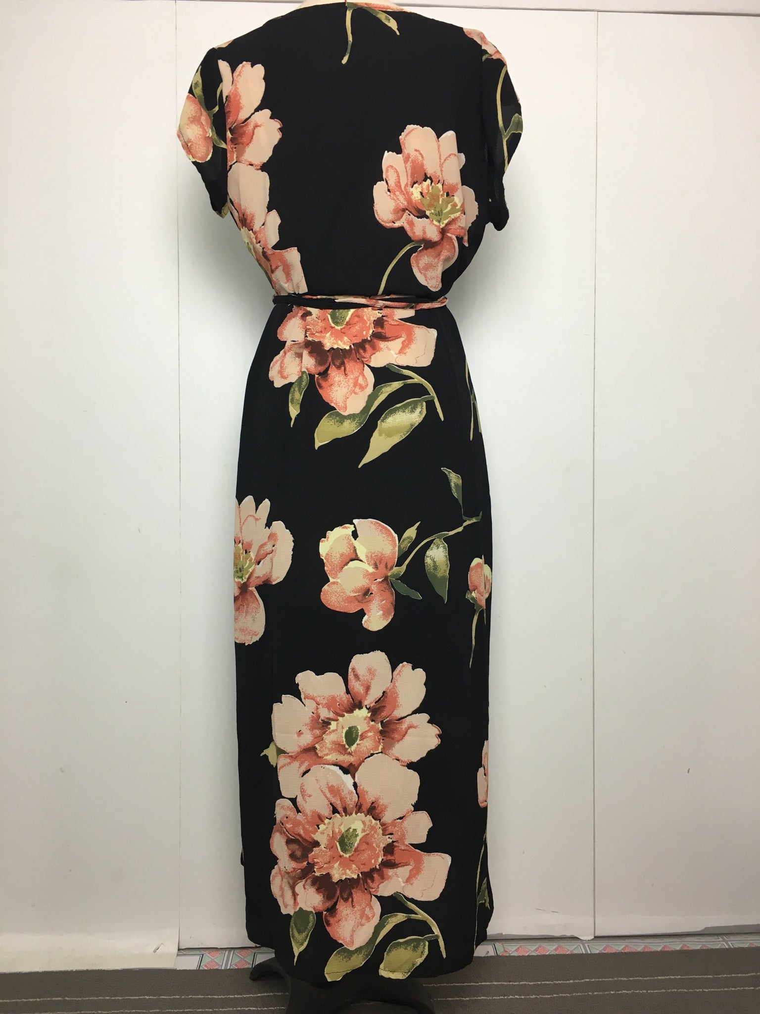Summer New Women&#39;s Dresses V Neck Sexy High Side Split Short Sleeves Printing Floral Gowns Casual Ladies Dress Ankle Length