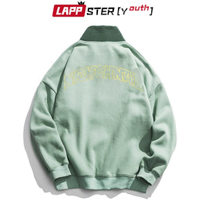 LAPPSTER-Youth Harajuku Patchwork Turtleneck Hoodies 2022 Pullover Mens Color Block Korean Fleece Sweatshirts Streetwear Clothes