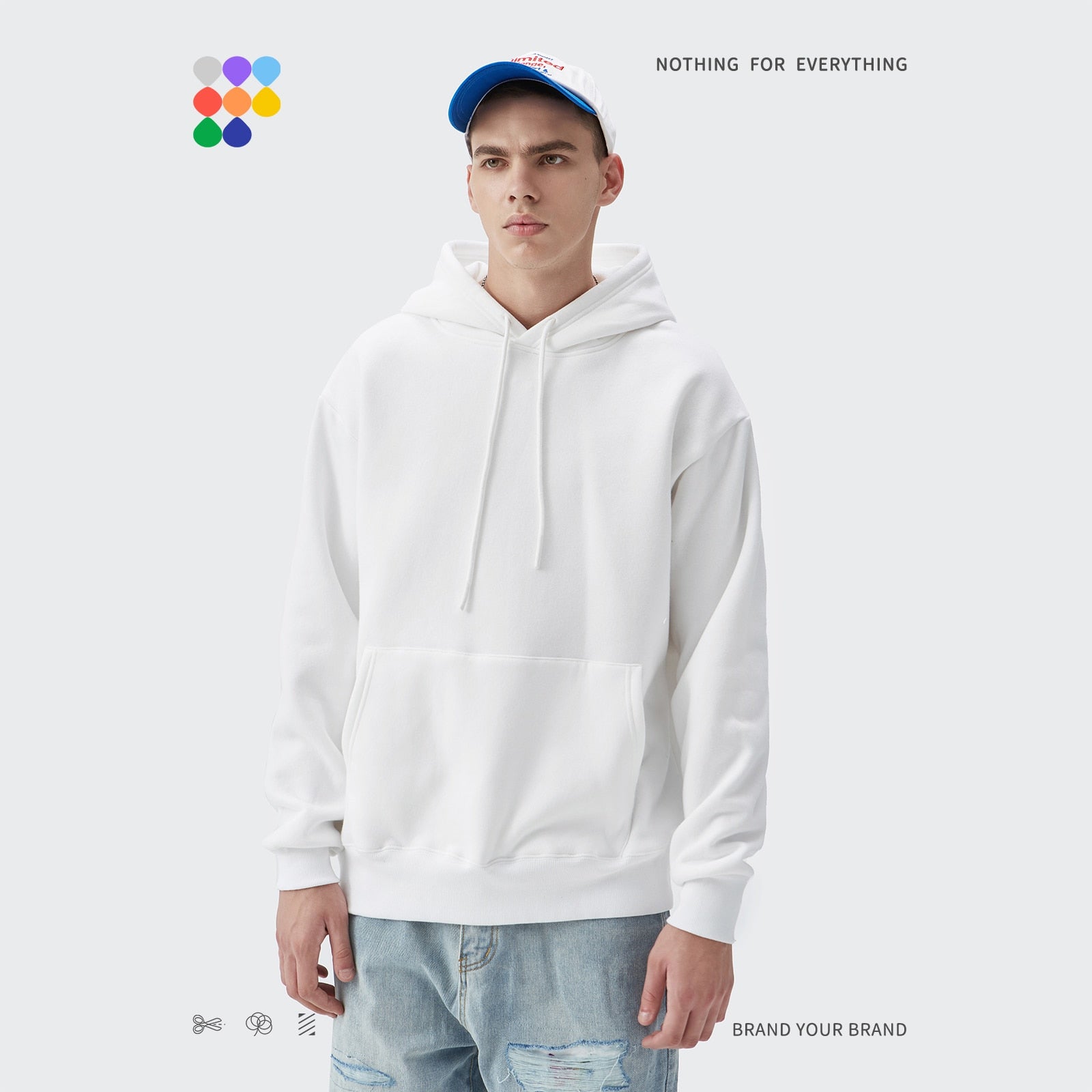 INFLATION Solid Color Fleece Hoodies Men Winter Thick Warm Hooded Sweatshirts Unisex Blank Pullovers