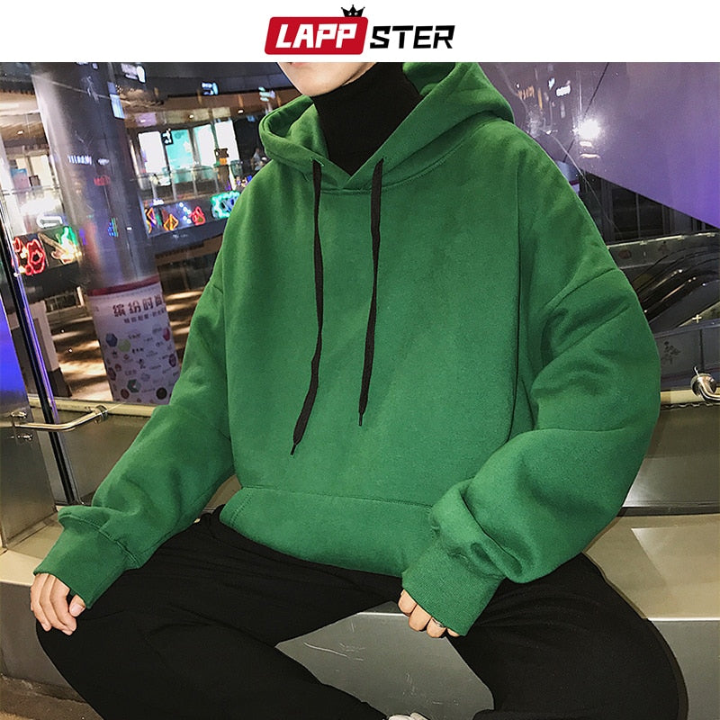 LAPPSTER Men Harajuku Colorful Streetwear Hoodies 2022 Autumn Mens Hip Hop Solid Hooded Sweatshirts Korean Fashions Black Hoodie
