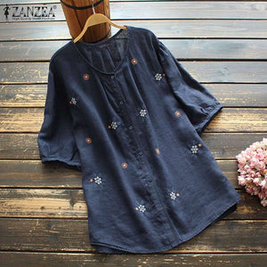 Stylish Summer Tops Women's Embroidery Blouses ZANZEA Floral Blusas Female Short Sleeve Tunic Casual Button Chemise