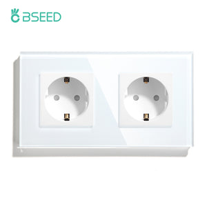BSEED EU Standard Single Power Socket Touch Switch Crystal Panel USB Double Outlet Triple Wall Sockets Mounted Quadruple Sockets