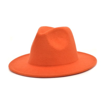 men fedora unisex solid color fedora hat women&#39;s 21-color wide brim jazz top hat autumn winter British retro Panama hat