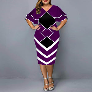 Plus Size Women Clothing Casual V Neck Geometric Printed Layered Bell Sleeve Women's  A Line Dresses Holiday 3x-4x Aesthetic