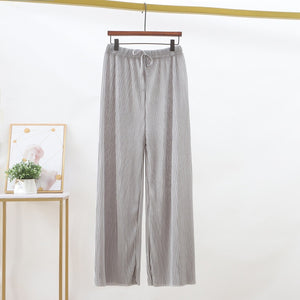 2022 Women&#39;s Pleated Loose Ice Silk Korean Casual Cropped Pants Wide Leg Trouse Home Classic Sports Wear Girls Clothes Black Top