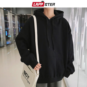 LAPPSTER Men Harajuku Colorful Streetwear Hoodies 2022 Autumn Mens Hip Hop Solid Hooded Sweatshirts Korean Fashions Black Hoodie