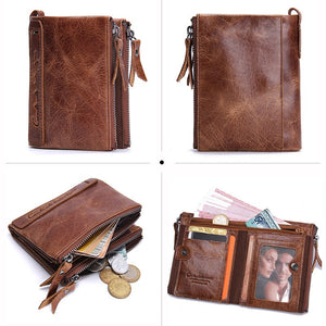 Fashion Genuine Leather Women Wallet Bi-fold Wallets Red ID Card Holder Coin Purse With Double Zipper Small Women&#39;s Purse 2022