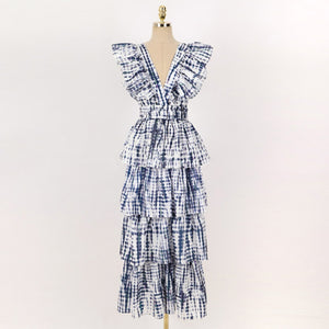 Leisurely Vacation Bohemia Dress 2022 Summer Sexy V-Neck Sleeveless Decoration Ruffled Cascading Loose Hem Women&#39;s Dresses