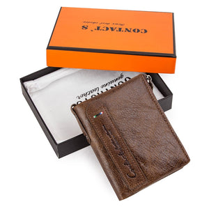 Fashion Genuine Leather Women Wallet Bi-fold Wallets Red ID Card Holder Coin Purse With Double Zipper Small Women&#39;s Purse 2022