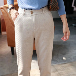 Woolen Pants Women&#39;s Harem Pencil Pants 2023 Autumn Winter High Waisted Casual Suit Pants Office Lady Women Trousers