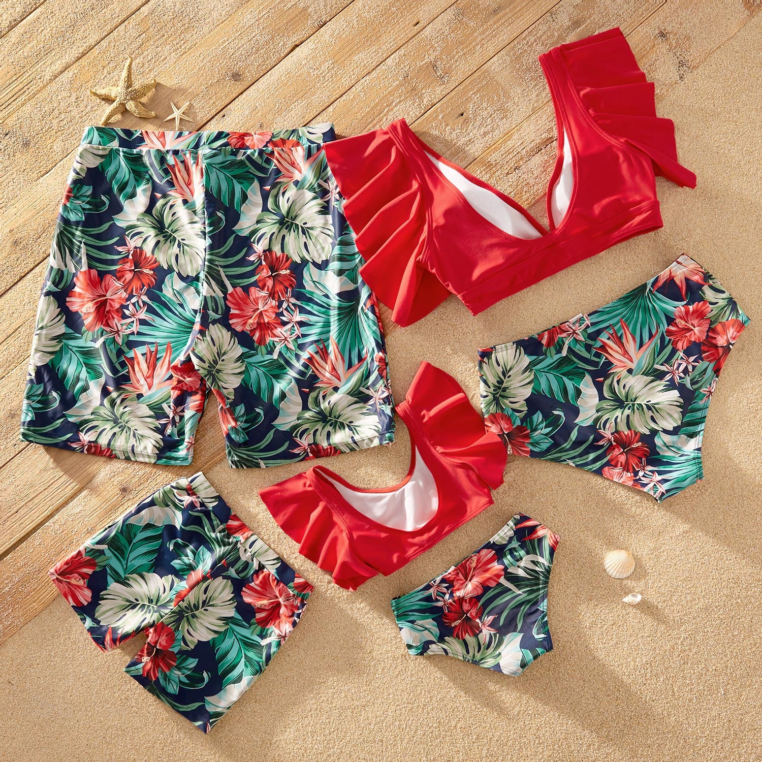 PatPat New Summer Ruffle-Sleeve Floral Print Matching Swimsuits Family Look Children&#39;s Clothing Swimwear Women&#39;s Swimsuit