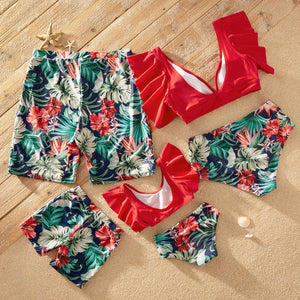PatPat New Summer Ruffle-Sleeve Floral Print Matching Swimsuits Family Look Children&#39;s Clothing Swimwear Women&#39;s Swimsuit