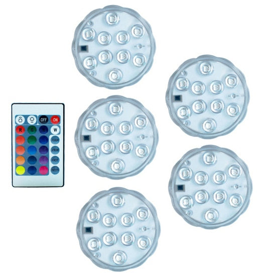10leds RGB Submersible Light IP68 Waterproof Outdoor Swimming Pool Lights for Wedding Christmas Party Vase Fish Tank Pond Decor