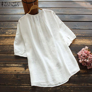 Stylish Summer Tops Women's Embroidery Blouses ZANZEA Floral Blusas Female Short Sleeve Tunic Casual Button Chemise