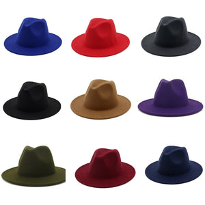 men fedora unisex solid color fedora hat women&#39;s 21-color wide brim jazz top hat autumn winter British retro Panama hat