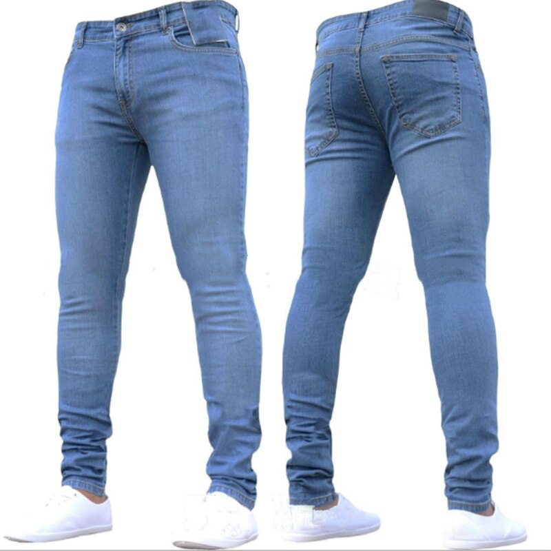 Mens Pants High Waist Zipper Stretch Jeans Casual Slim Trousers Male Oversize Pencil Pants Denim Skinny Jeans For Men
