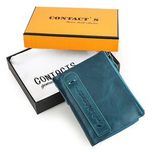 Fashion Genuine Leather Women Wallet Bi-fold Wallets Red ID Card Holder Coin Purse With Double Zipper Small Women&#39;s Purse 2022