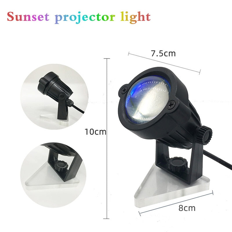 Usb Rainbow Sunset Projection Lamp LED Atmosphere Night Light Home Coffee Bar Indoor Projector Lamps Outdoor Decorative Lights