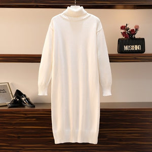 Knitted dress autumn and winter women&#39;s loose long sweater pullover turtleneck solid casual female