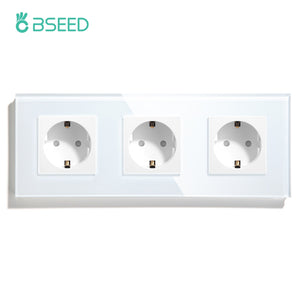 BSEED EU Standard Single Power Socket Touch Switch Crystal Panel USB Double Outlet Triple Wall Sockets Mounted Quadruple Sockets