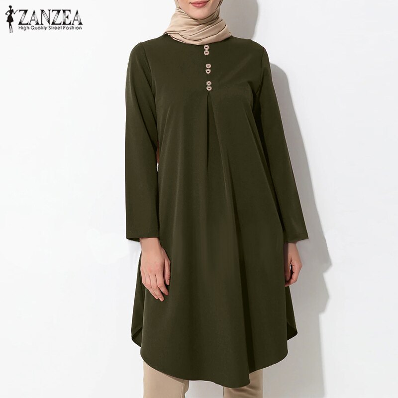 Women's Asymmetrical Blouse ZANZEA 2023 Vintage Muslim Long Shirt Casual Long Sleeve Blusas Female Button Tops  Tunic