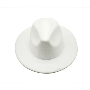 Autumn Winter Womens Felt Hat Fedoras Big Brim Hats For Women British Style Vintage Church Hats Lady Flat Brim White jazz cap