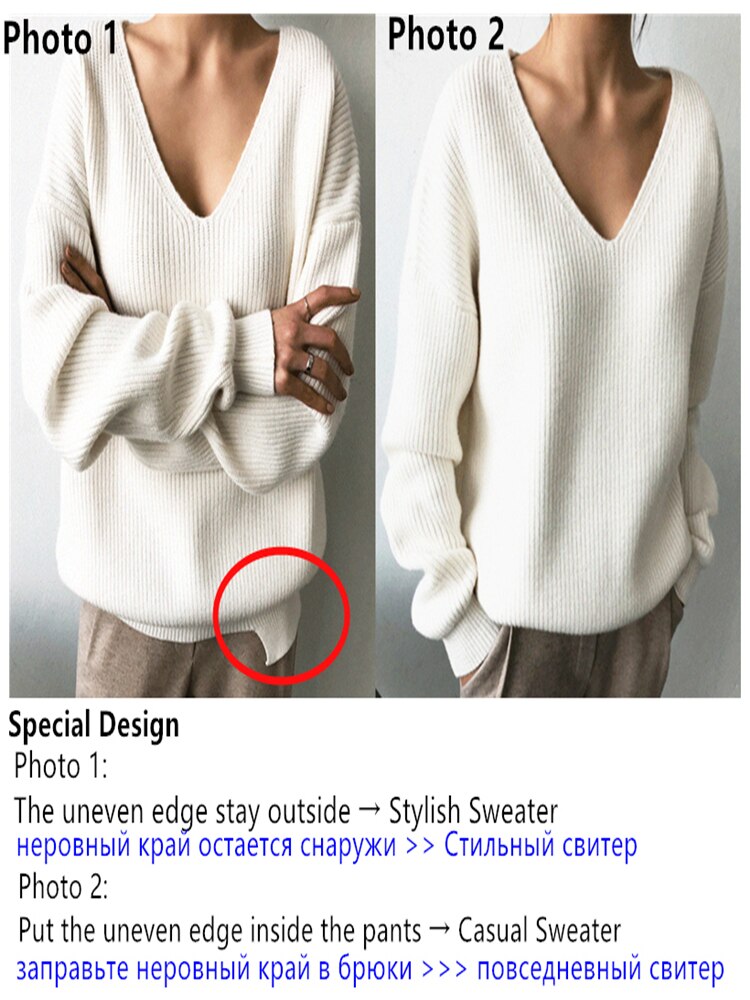 Colorfaith 2022 Winter Spring Women's Knitwear Sexy V-Neck Minimalist Tops Korean Irregular Hem Knitted Casual Sweaters SW8112