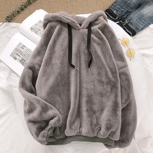 Winter Fashion Sweet And Velvet Warm Women&#39;s Hoodies Harajuku Korean Loose Casual Wool Flannel Pullover Sweatshirt