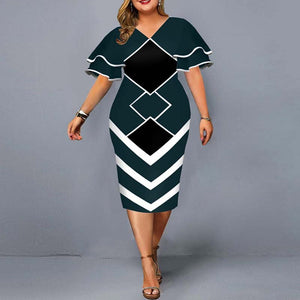 Plus Size Women Clothing Casual V Neck Geometric Printed Layered Bell Sleeve Women's  A Line Dresses Holiday 3x-4x Aesthetic