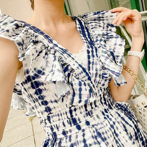 Leisurely Vacation Bohemia Dress 2022 Summer Sexy V-Neck Sleeveless Decoration Ruffled Cascading Loose Hem Women&#39;s Dresses