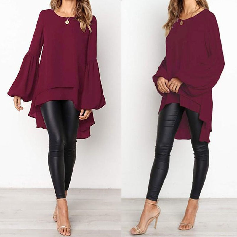 Fashion Puff Sleeve Tops Women's Asymmetrical Blouse 2023 ZANZEA Elegant Layered Blusas Female Casual Blusas  Tunic
